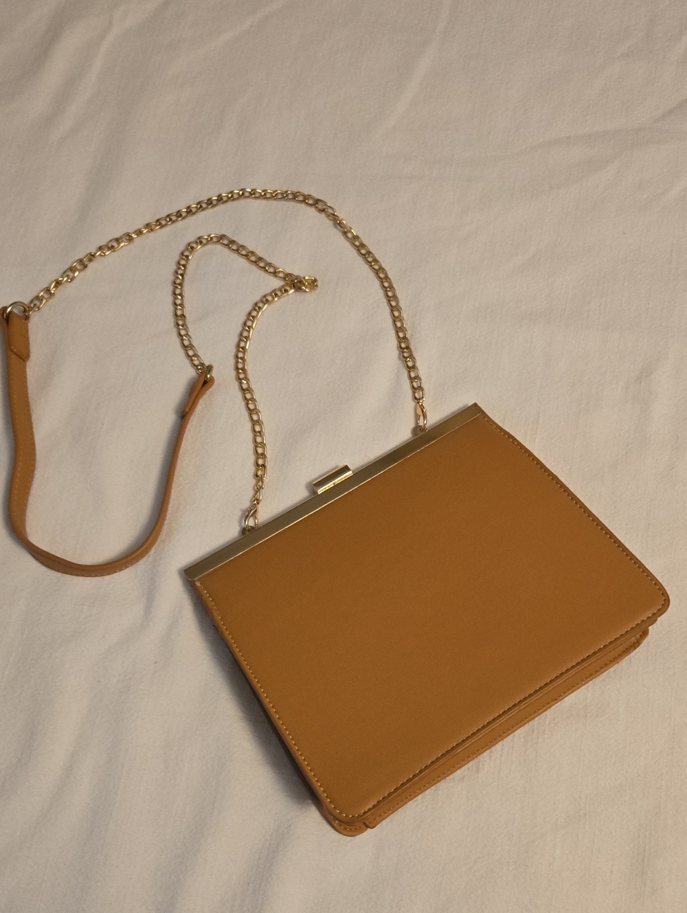 Miztique Tan Crossbody Bag with Gold Chain Strap